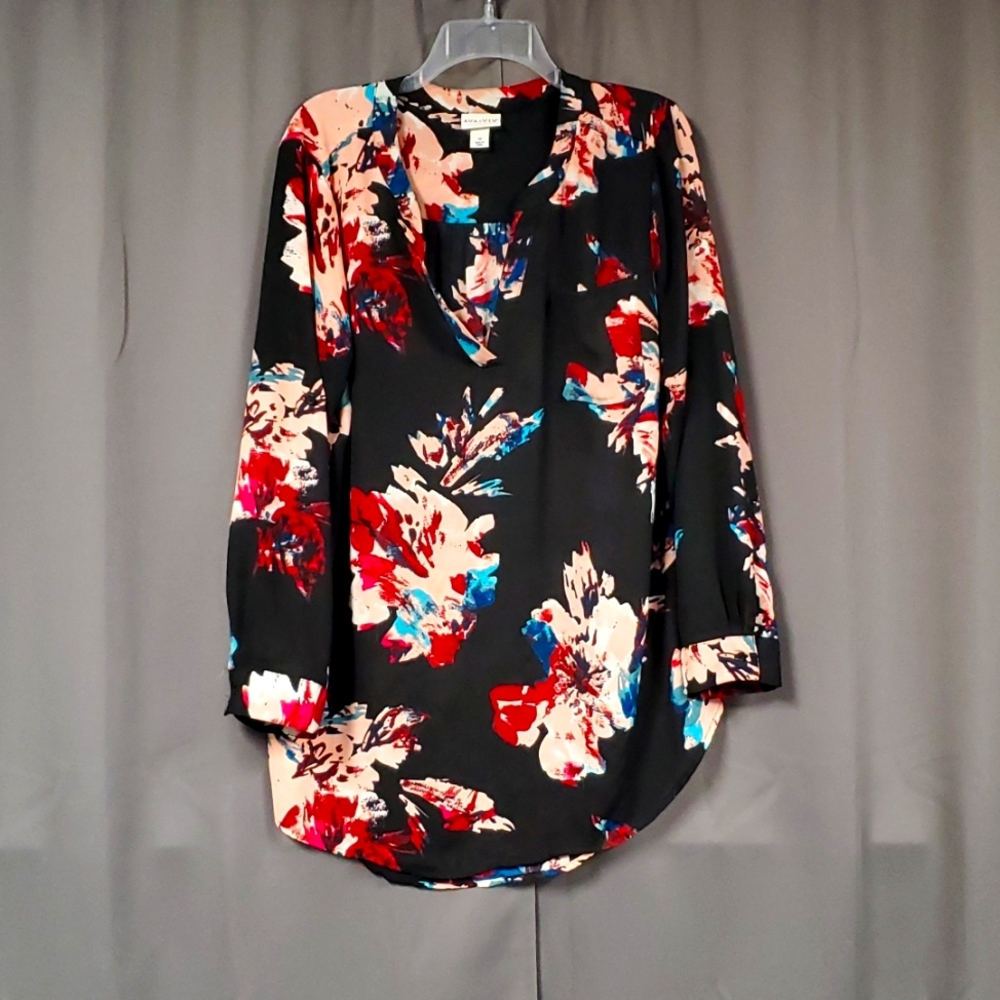 AVA & VIV 1X BLACK FLORAL L/S BLOUSE